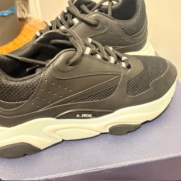 Dior Men's Black Mesh & Leather Chunky-Sole Sneakers with Cream Midsole - Picture 2 of 7